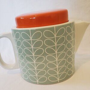 Orla Kiely Linear Stem Ceramic Teapot in Duck Egg